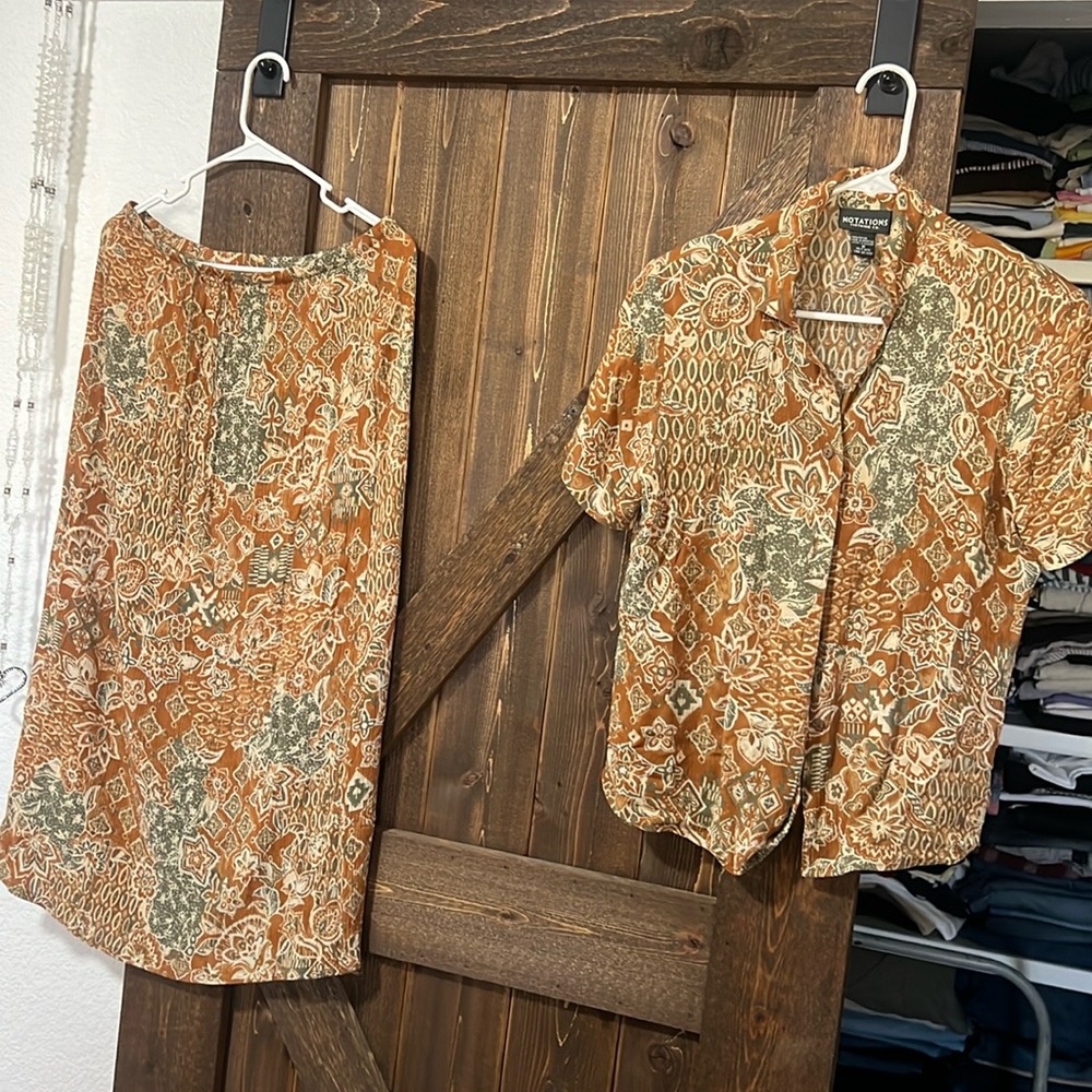 Boho midi skirt set, skirt size L, shirt size M